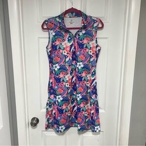 Emerald Tropical Floral Dress - Pink and Blue